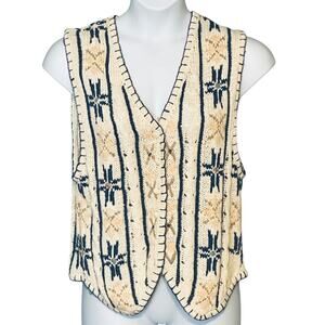 Vintage 80s Cape Isle Knitters Sweater Vest Sz XL Button Up Cottage Cotton Blend